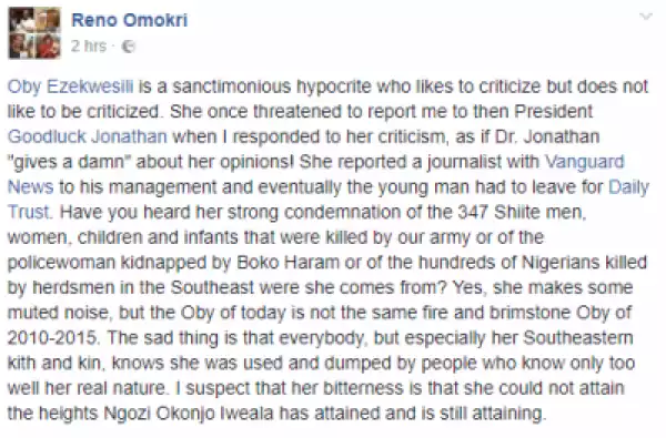 Oby Ezekwesili is a sanctimonious hypocrite - Reno Omokri